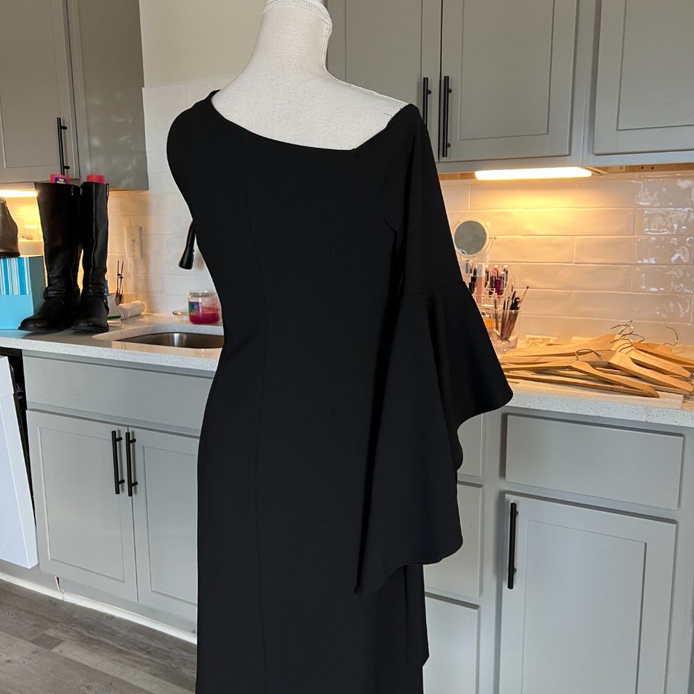 Vince Camuto One Shoulder Little Black Dress Flare Sleeve Size Small NWT - Picture 7 of 10